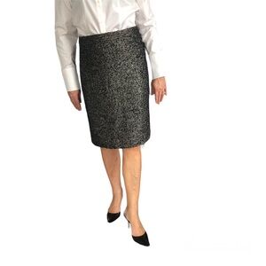 J.Crew black& grey ribbed knit pencil skirt with gold thread back zipper size 8